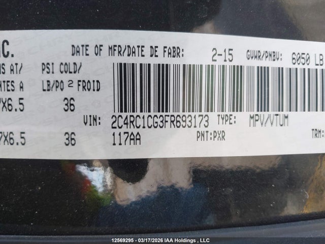 Продажа на аукционе авто 2015 Chrysler Town & Country Touring-l, vin: 2C4RC1CG3FR693173, номер лота: 12569295