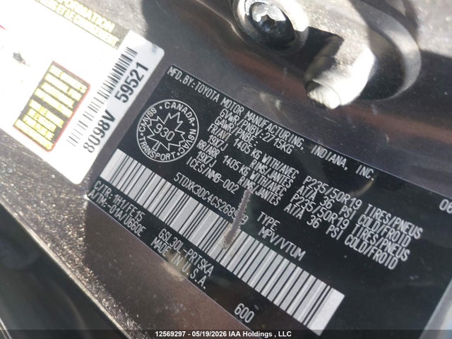 Продаж на аукціоні авто 2012 Toyota Sienna, vin: 5TDXK3DC4CS268999, номер лоту: 12569297