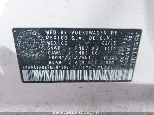 12569300 :رقم المزاد ، 3VWFA7AU8FM501397 vin ، 2015 Volkswagen Golf Sportwagen Tdi S/tdi Se/tdi Sel مزاد بيع