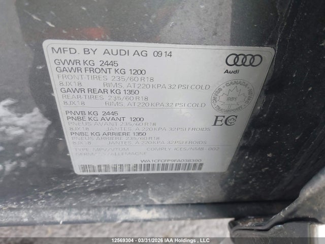 12569304 :رقم المزاد ، WA1CFCFP9FA038390 vin ، 2015 Audi Q5 2.0t Komfort مزاد بيع