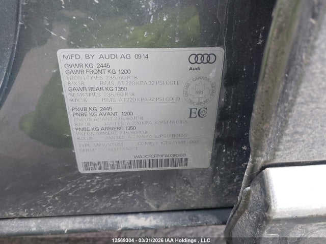 12569304 :رقم المزاد ، WA1CFCFP9FA038390 vin ، 2015 Audi Q5 2.0t Komfort مزاد بيع