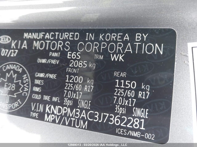 Aukcja sprzedaży 2018 Kia Sportage Lx, vin: KNDPM3AC3J7362281, numer aukcji: 12569313
