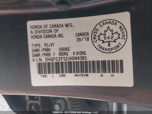Aukcja sprzedaży 2018 Honda Civic Lx, vin: 2HGFC2F52JH044385, numer aukcji: 12569314
