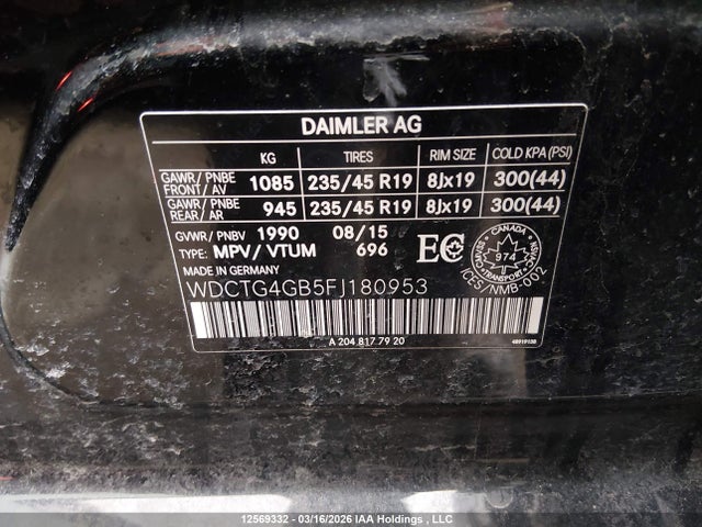 Aukcja sprzedaży 2015 Mercedes-benz Gla 250 4matic, vin: WDCTG4GB5FJ180953, numer aukcji: 12569332