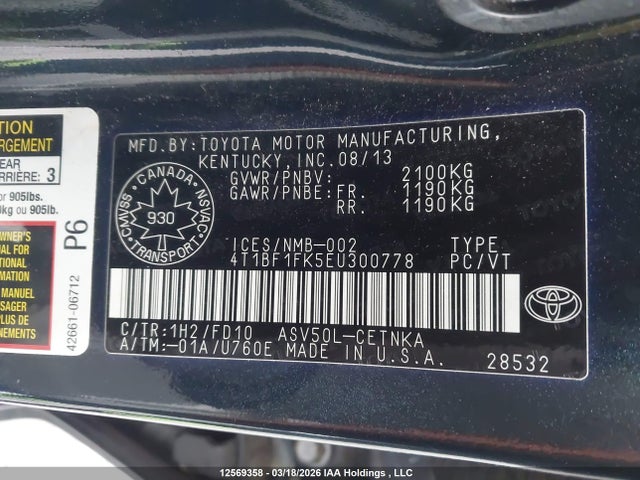 Aukcja sprzedaży 2014 Toyota Camry Le, vin: 4T1BF1FK5EU300778, numer aukcji: 12569358