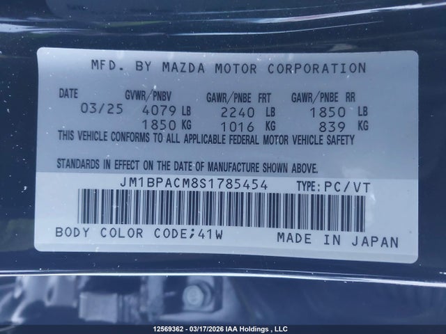 2025 Mazda Mazda3 მანქანა იყიდება აუქციონზე, vin: JM1BPACM8S1785454, აუქციონის ნომერი: 12569362