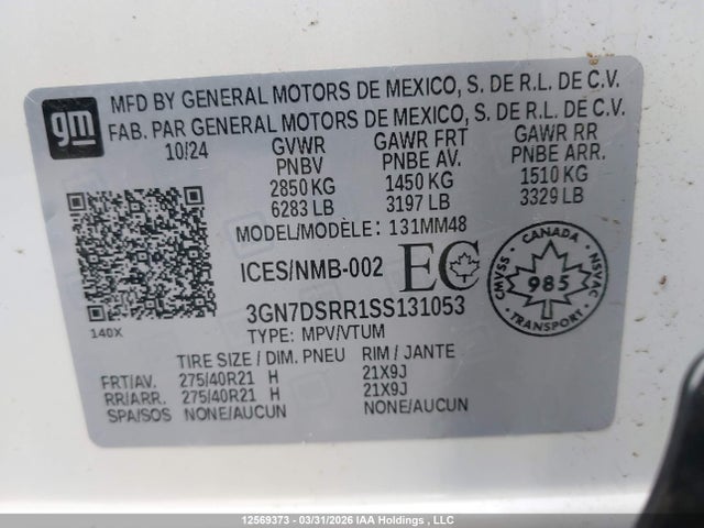 Aukcja sprzedaży 2025 Chevrolet Equinox Ev, vin: 3GN7DSRR1SS131053, numer aukcji: 12569373