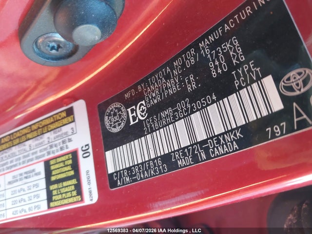 2T1BURHE3GC730504 Toyota COROLLA LE