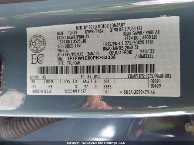 Aukcja sprzedaży 2023 Ford F150 Supercrew, vin: 1FTFW1E80PKF53338, numer aukcji: 12569391