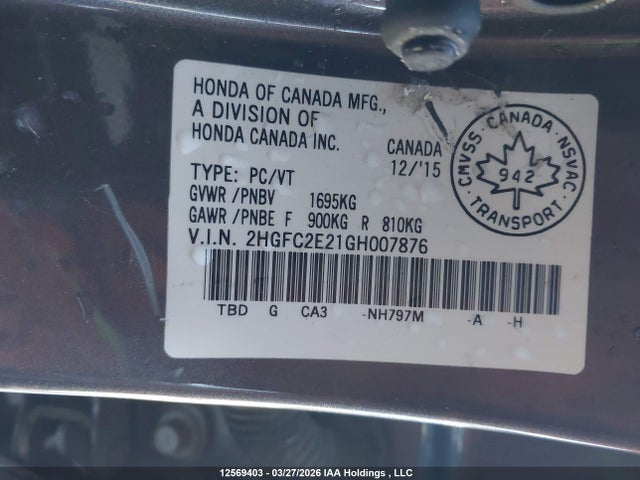 2HGFC2E21GH007876 Honda Civic Dx