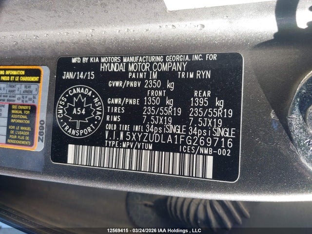 5XYZUDLA1FG269716 Hyundai Santa Fe Sport 2.0t Se