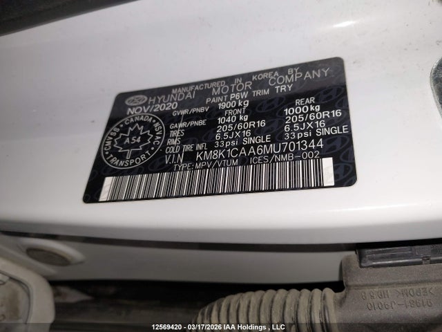 KM8K1CAA6MU701344 Hyundai Kona Essential Awd