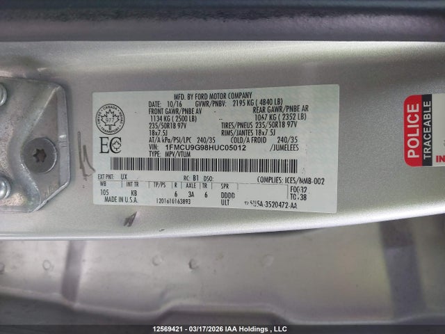 1FMCU9G98HUC05012 Ford Escape