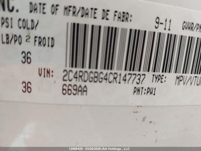 Aukcja sprzedaży 2012 Dodge Grand Caravan, vin: 2C4RDGBG4CR147737, numer aukcji: 12569429