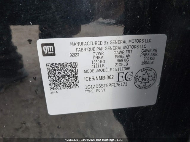 1G1ZD5ST5PF176171 Chevrolet MALIBU 1LT