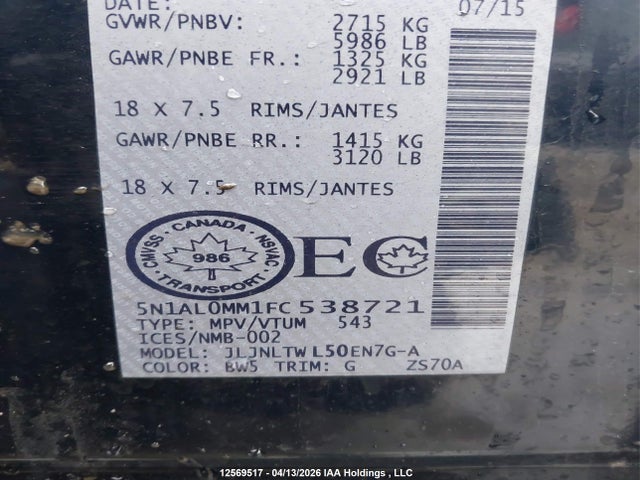 5N1AL0MM1FC538721 Infiniti QX60
