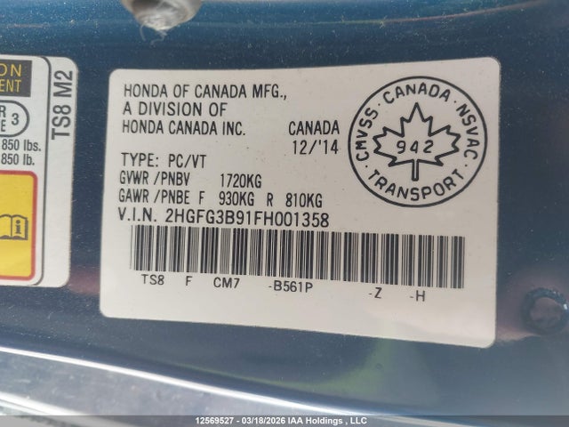 2HGFG3B91FH001358 Honda Civic Ex-l Navi