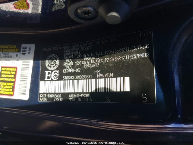 5TDGRKEC0NS090631 Toyota Sienna Xle 8-passenger
