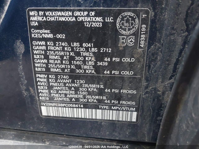 12569539 :رقم المزاد ، 1V29NPE88PC058414 vin ، 2023 Volkswagen Id.4 مزاد بيع
