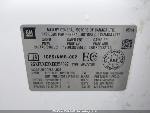 Продаж на аукціоні авто 2014 Gmc Terrain Slt-1, vin: 2GKFLXE3XE6354897, номер лоту: 12569543