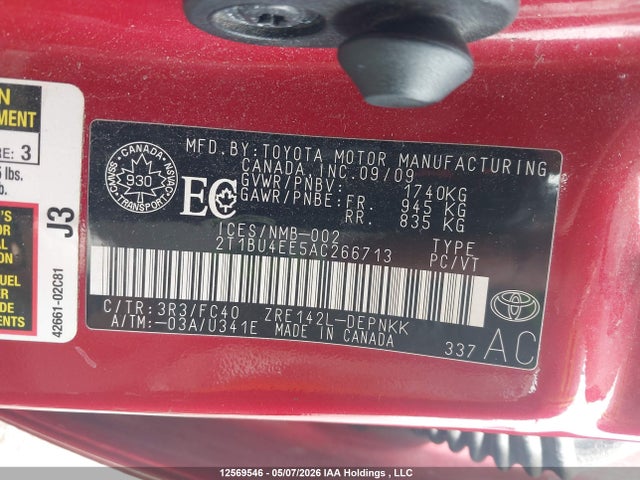 Продажа на аукционе авто 2010 Toyota Corolla Le, vin: 2T1BU4EE5AC266713, номер лота: 12569546