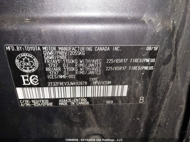 2T3ZFREV3JW492678 Toyota RAV4 LE