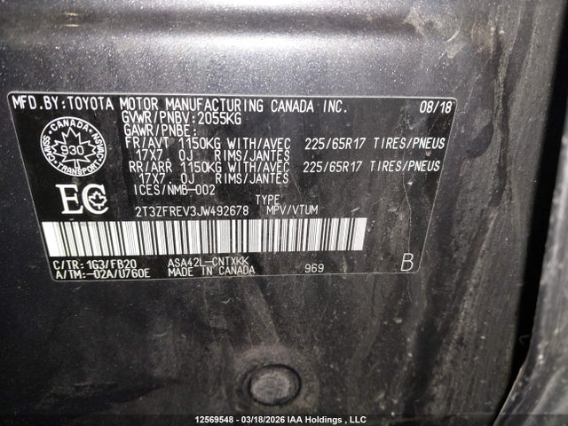 2T3ZFREV3JW492678 Toyota RAV4 LE