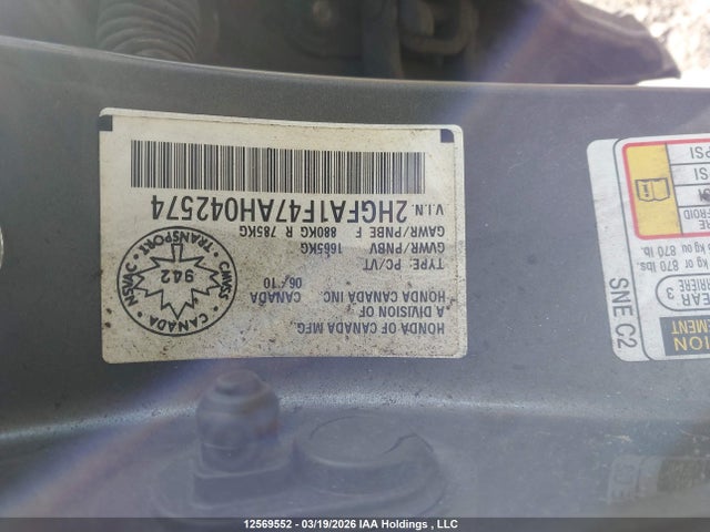 Aukcja sprzedaży 2010 Honda Civic Dx-g, vin: 2HGFA1F47AH042574, numer aukcji: 12569552