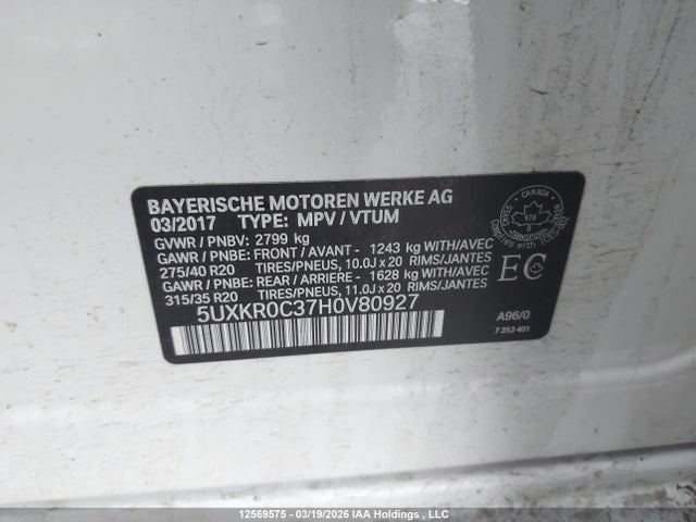 5UXKR0C37H0V80927 BMW X5 Xdrive35i