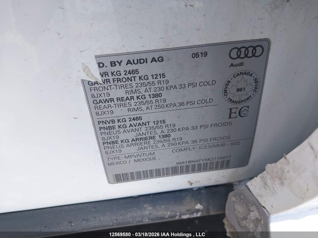 Продаж на аукціоні авто 2019 Audi Q5 45 Progressiv, vin: WA1BNAFYXK2115817, номер лоту: 12569580