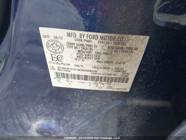 Продажа на аукционе авто 2013 Ford Edge Se, vin: 2FMDK3GC4DBA84000, номер лота: 12569595