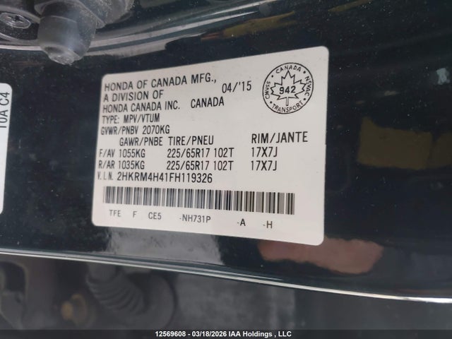 Aukcja sprzedaży 2015 Honda Cr-v Se, vin: 2HKRM4H41FH119326, numer aukcji: 12569608