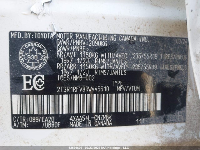 2T3R1RFV8RW445610 Toyota Rav4 Xle