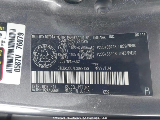 Продаж на аукціоні авто 2014 Toyota Sienna Xle 7 Passenger, vin: 5TDDK3DC7ES088499, номер лоту: 12569620