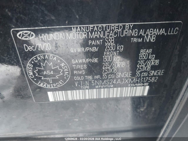 5NMS24AJXMH317582 Hyundai Santa Fe Essential Fwd