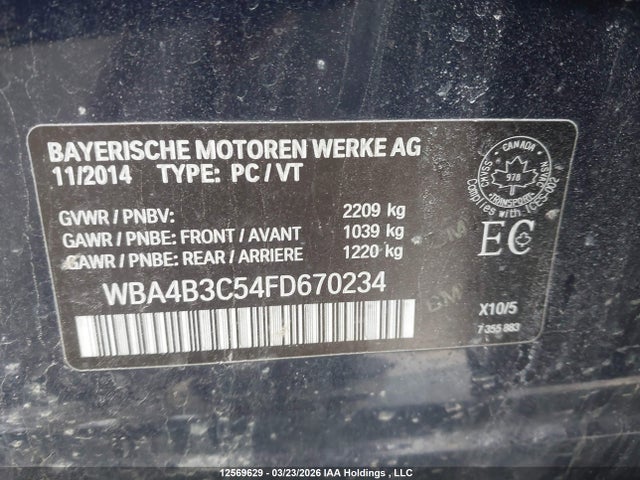 12569629 :رقم المزاد ، WBA4B3C54FD670234 vin ، 2015 Bmw 435i Gran Coupe Xdrive مزاد بيع