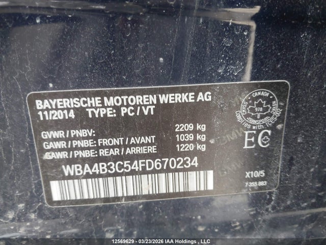 12569629 :رقم المزاد ، WBA4B3C54FD670234 vin ، 2015 Bmw 435i Gran Coupe Xdrive مزاد بيع