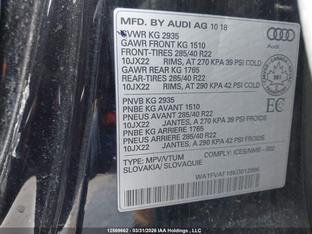 WA1FVAF16KD012886 Audi Q8 Prestige S-line