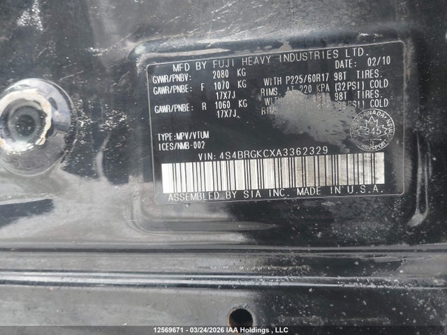 Aukcja sprzedaży 2010 Subaru Outback 2.5 I Limited Package, vin: 4S4BRGKCXA3362329, numer aukcji: 12569671