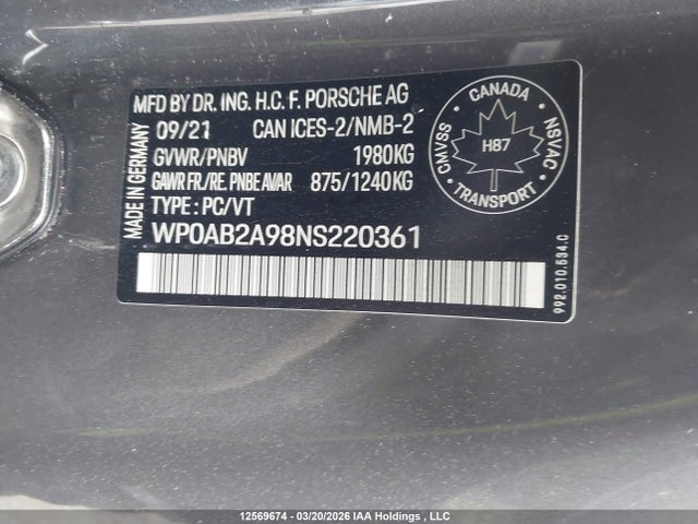 WP0AB2A98NS220361 Porsche 911 Carrera 4 Gts/carrera 4s/carrera Gts/carrera S