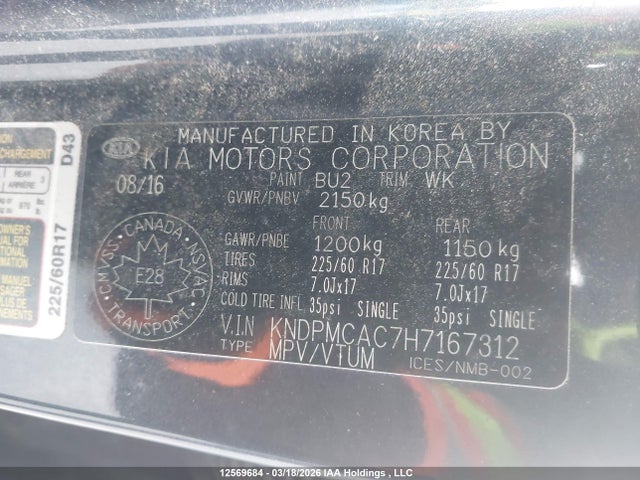 Aukcja sprzedaży 2017 Kia Sportage Lx, vin: KNDPMCAC7H7167312, numer aukcji: 12569684