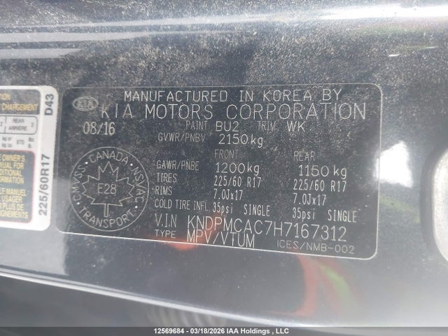 Aukcja sprzedaży 2017 Kia Sportage Lx, vin: KNDPMCAC7H7167312, numer aukcji: 12569684