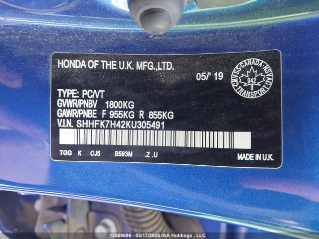 SHHFK7H42KU305491 Honda CIVIC HATCHBACK