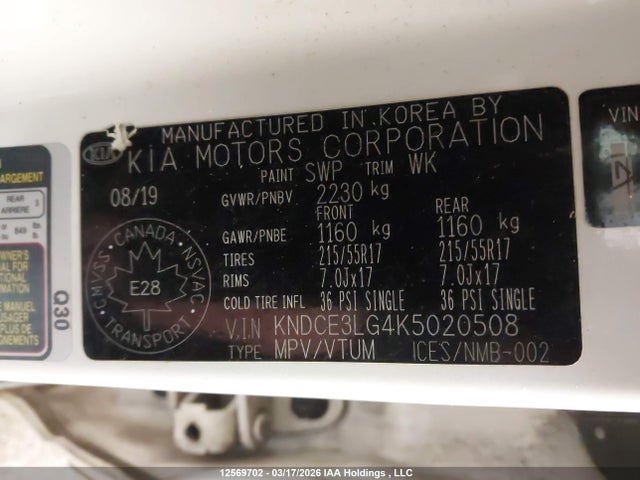 KNDCE3LG4K5020508 KIA Niro Ev Ex/sx Touring