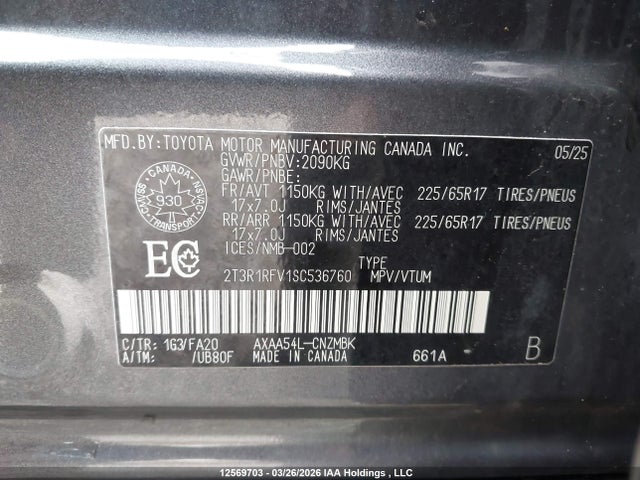 12569703 :رقم المزاد ، 2T3R1RFV1SC536760 vin ، 2025 Toyota Rav4 Xle/xle Premium مزاد بيع