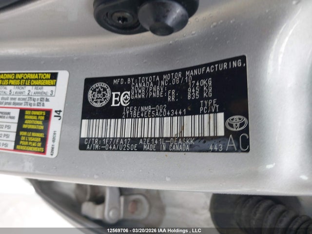 12569706 :رقم المزاد ، 2T1BE4EE5AC043441 vin ، 2010 Toyota Corolla مزاد بيع