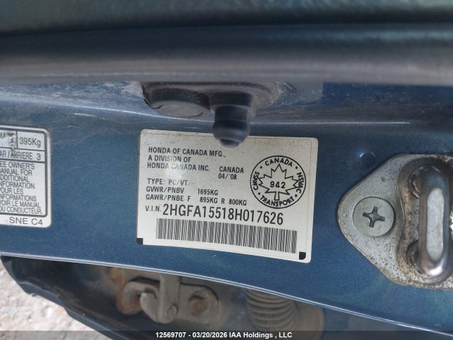 Aukcja sprzedaży 2008 Honda Civic Lx, vin: 2HGFA15518H017626, numer aukcji: 12569707