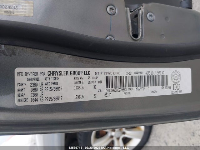 12569715 :رقم المزاد ، 1C4NJDAB5DD270043 vin ، 2013 Jeep Compass Sport/north مزاد بيع