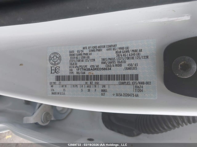 Продажа на аукционе авто 2024 Ford F250 Super Duty, vin: 1FT7W2BA0RED58634, номер лота: 12569733