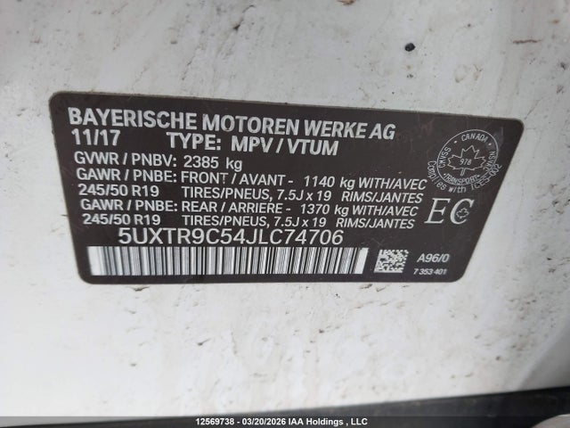 5UXTR9C54JLC74706 BMW X3 Xdrive30i